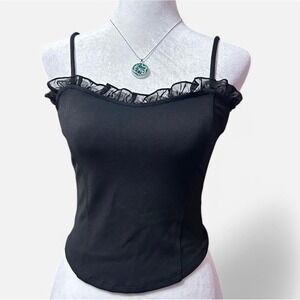 Frankee & Skylarr Camisole Women XS Black Ruffle Mesh Trim Goth Tank Top